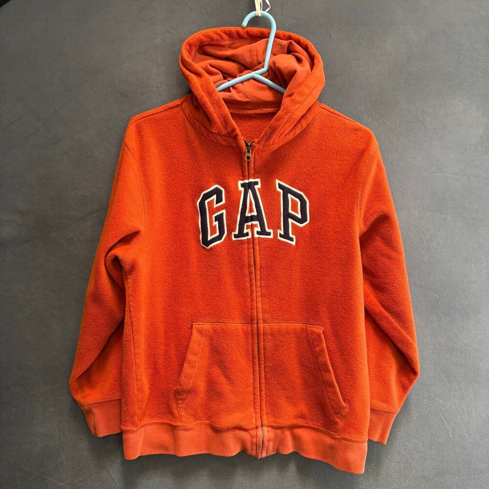Vintage GAP Orange Full Zip Fleece Hoodie Women’s Small Block Letters Streetwear